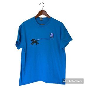 bow WOW walk 2.5K Blue S/S T-Shirt Men's Size L Charlottesville Albemarle SPCA